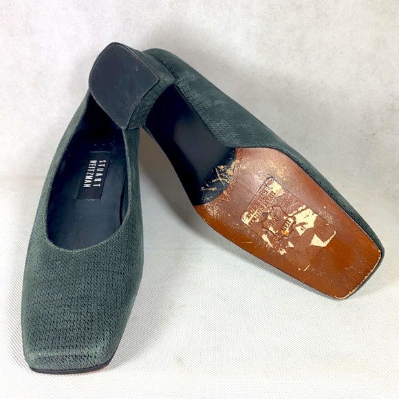 Stuart Weitzman Grey Suede Low Block Heel Square Toe Pumps - Picture 5 of 7
